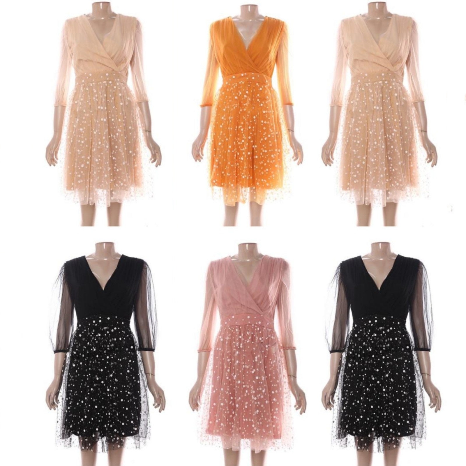 V-Neck 3 Quarter Sleeve Mini Tulu Dress 