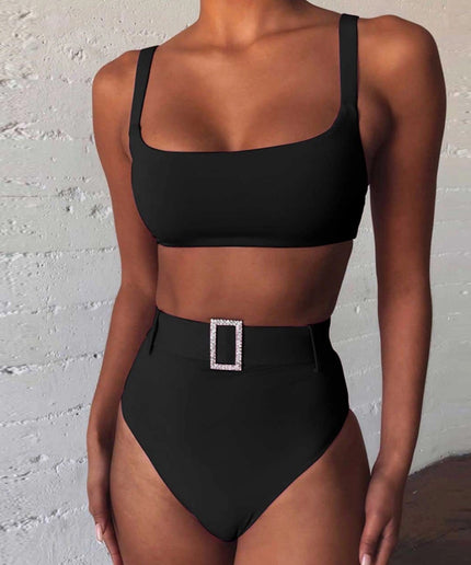 Vintage belt high waist bikini set