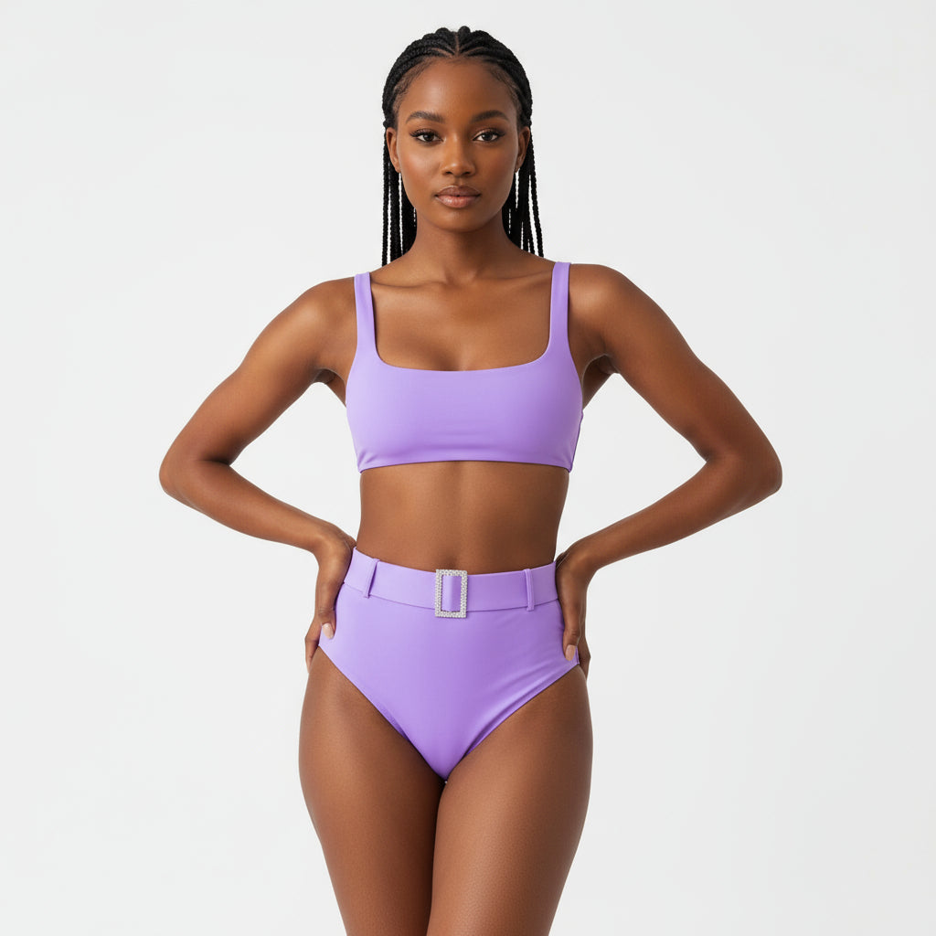 Vintage belt high waist bikini set
