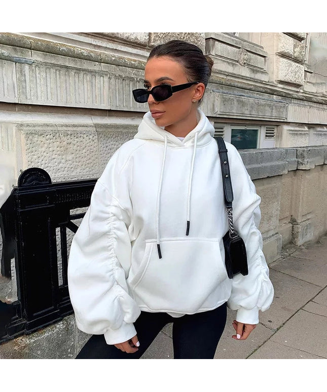 Oversized Puff Sleeve Hooded Top 