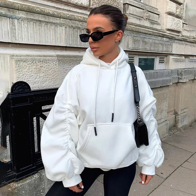 Oversized Puff Sleeve Hooded Top 