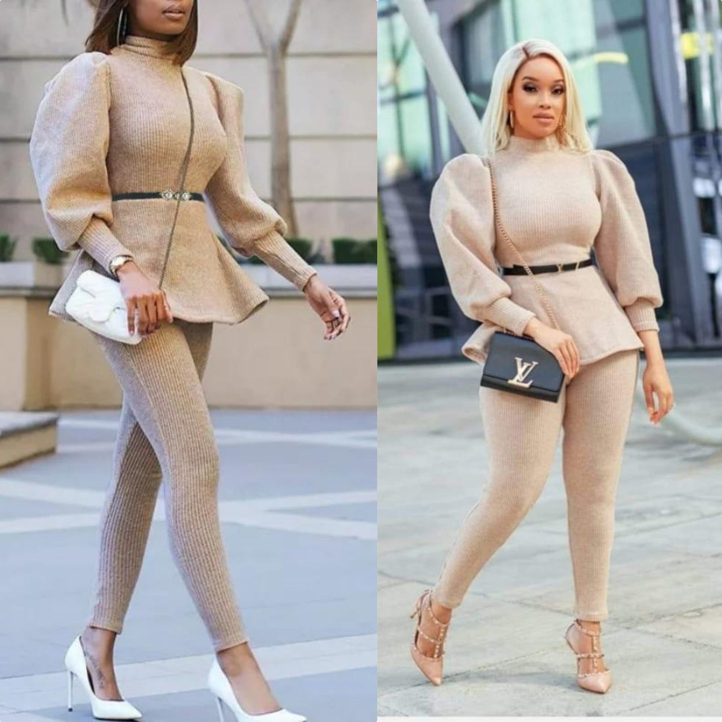 Lantern Sleeve Waist Belt Ruffles Chic Sets