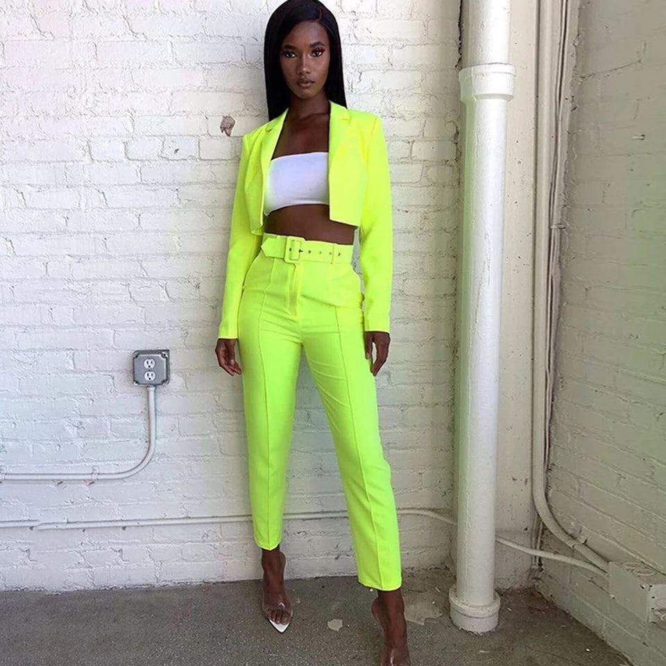 High Wasted Pants And Blazer Set - YELLOW SUB TRADING 