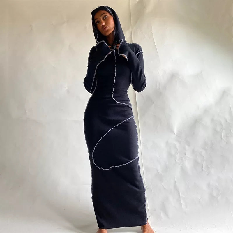 Hooded Bodycon Long Sleeve Dress