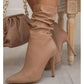 Leather Pointed Toe Pleated Ankle Boots