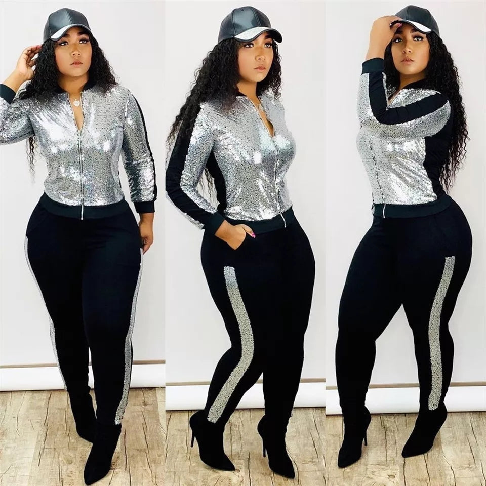 Sequin 2 Piece Set Women Tracksuit
