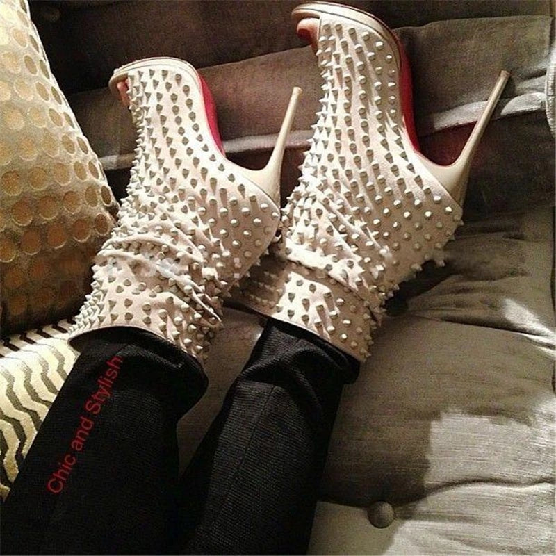 Open Toe Rivet Ankle Boots