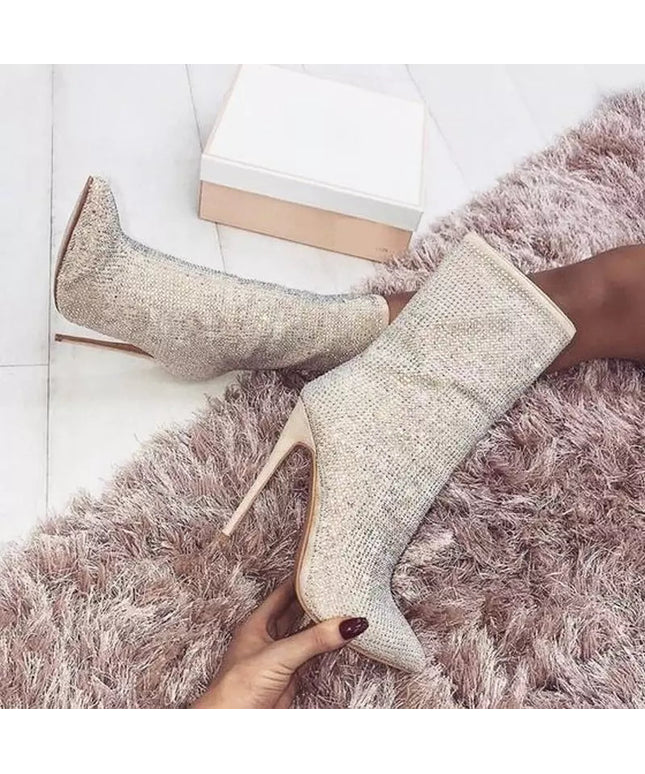GLITTER HIGH-HEEL ANKLE BOOTS