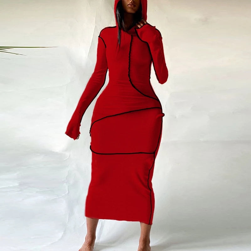 Hooded Bodycon Long Sleeve Dress