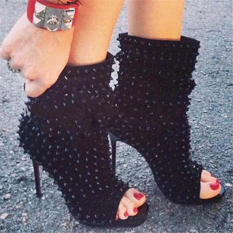 Open Toe Rivet Ankle Boots