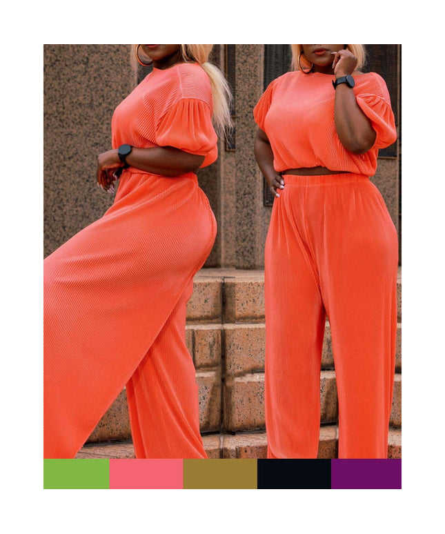 Loose Short Sleeve with High Waist Pant Outfit Set