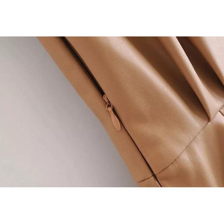 Faux Leather Pleated Mini Dress