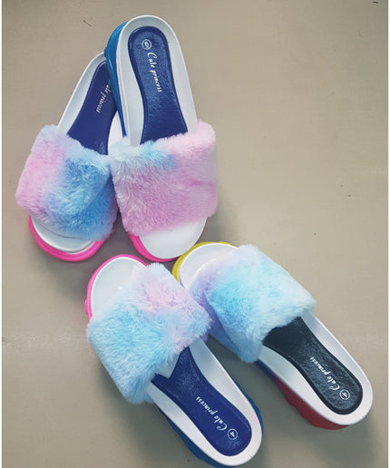 Rainbow Plush Women Fur Slippers