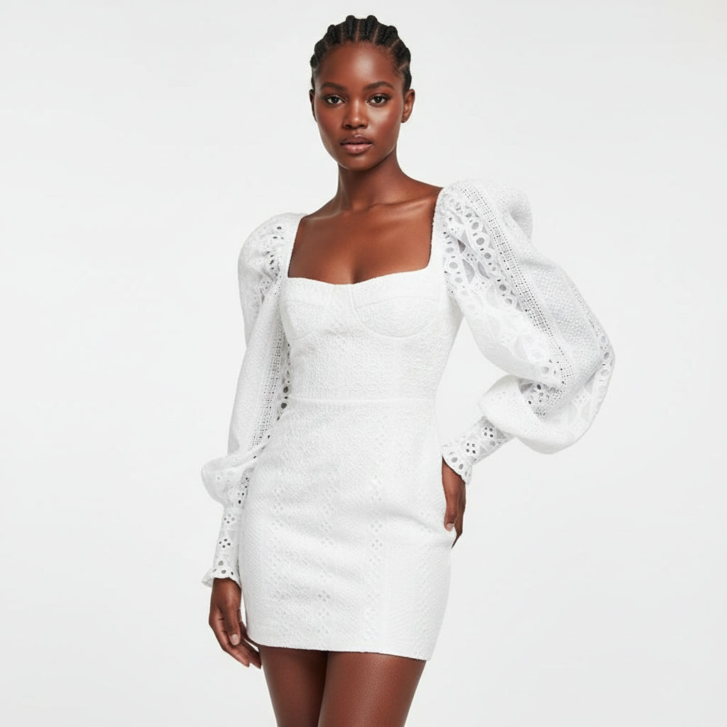 Sexy White Lace Mini Dress - YELLOW SUB TRADING 