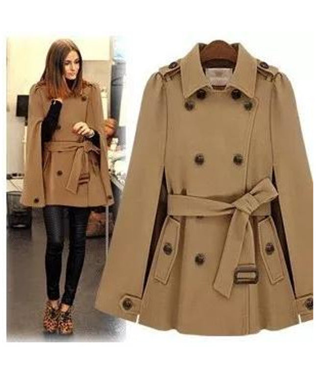 Winter Turn down Collar Belted Cape Coat 