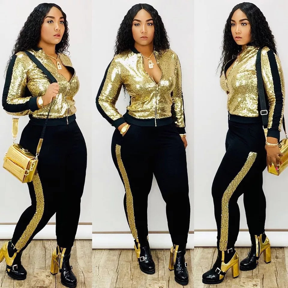 Sequin 2 Piece Set Women Tracksuit
