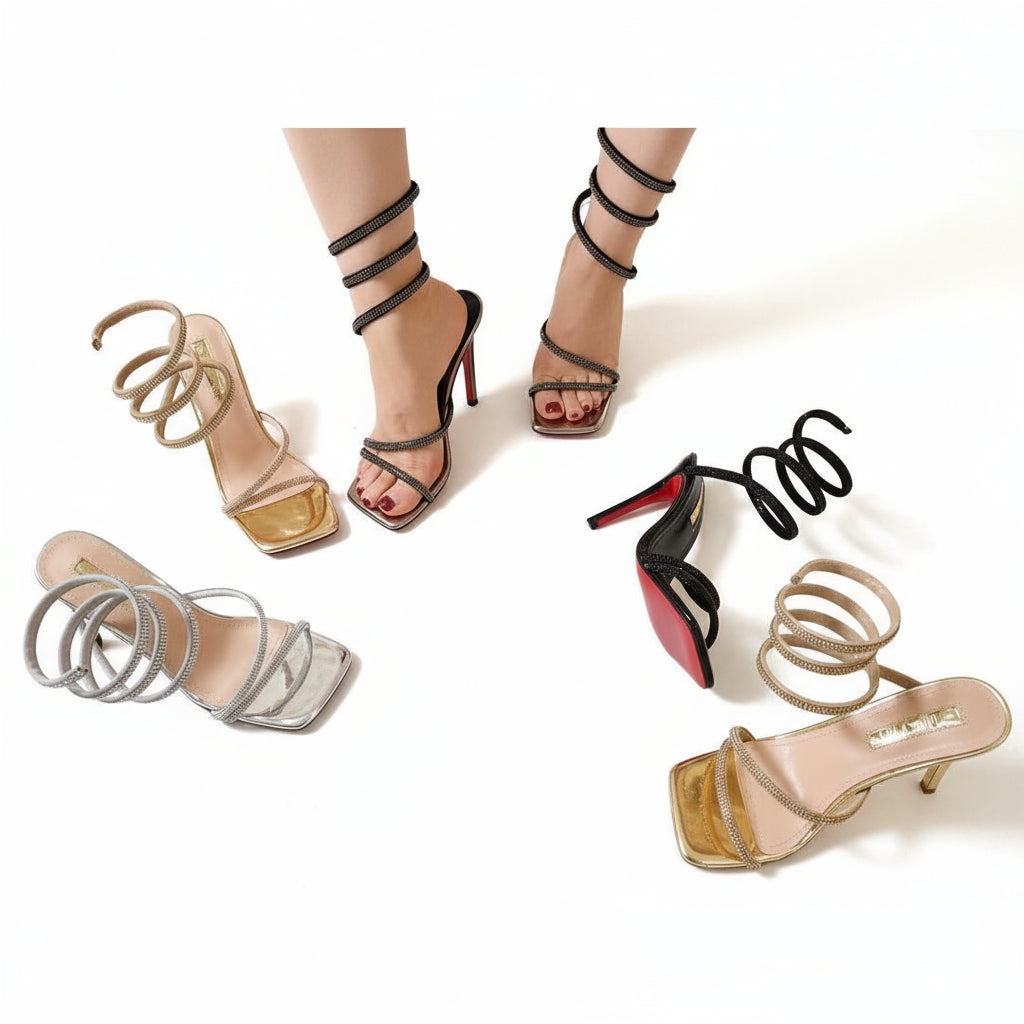 Spiral Handle Short Heel Sandals