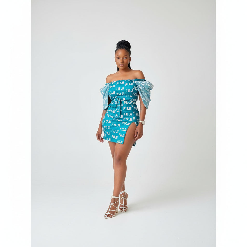 Off Shoulder Bottom Slate Short Dress