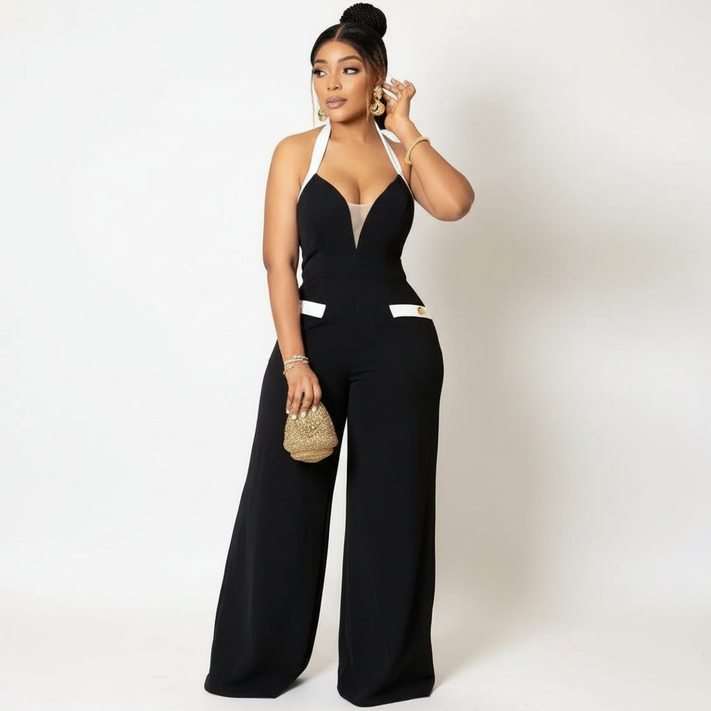 Backless Solid Color Jumpsuit
