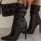 Leather Pointed Toe Pleated Ankle Boots