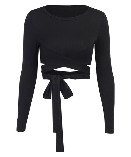 Long-Sleeved Round Neck Cutout Top