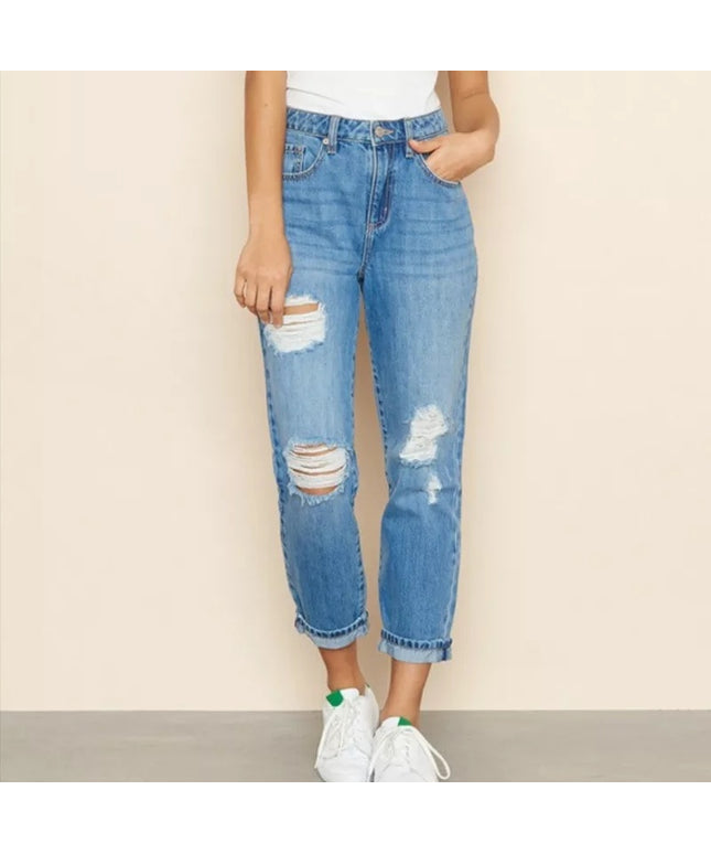 Distressed High Waisted Mommy Jeans