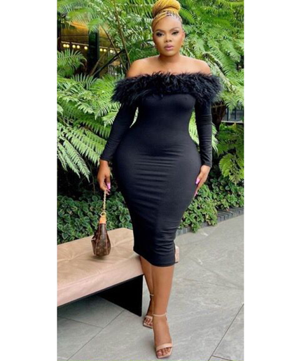 Bodycon Off Shoulder Feather Dress