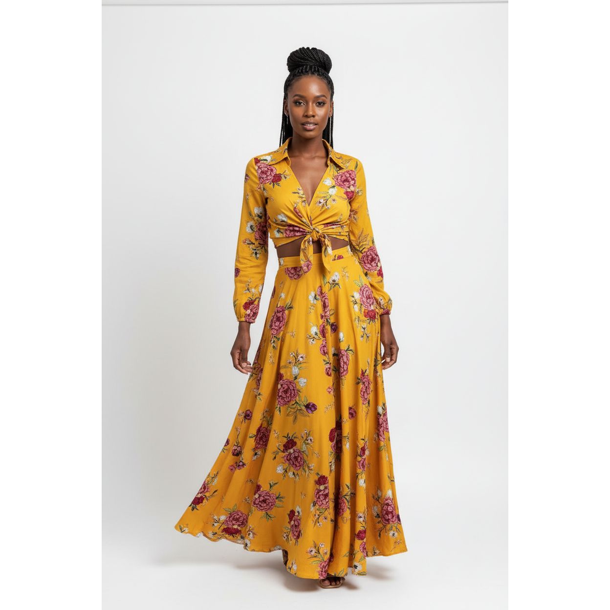 High Waisted skirt and top yellow twin set.