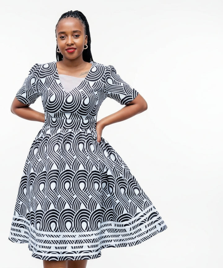 V-Neck Mini Ankara Dress