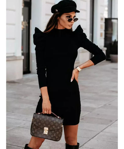 Winter Puff Sleeve Vintage Knitted Dress