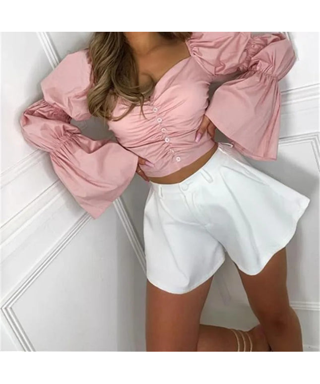 Long Sleeve Square Neck Crop Top