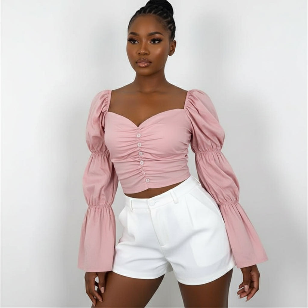 Long Sleeve Square Neck Crop Top