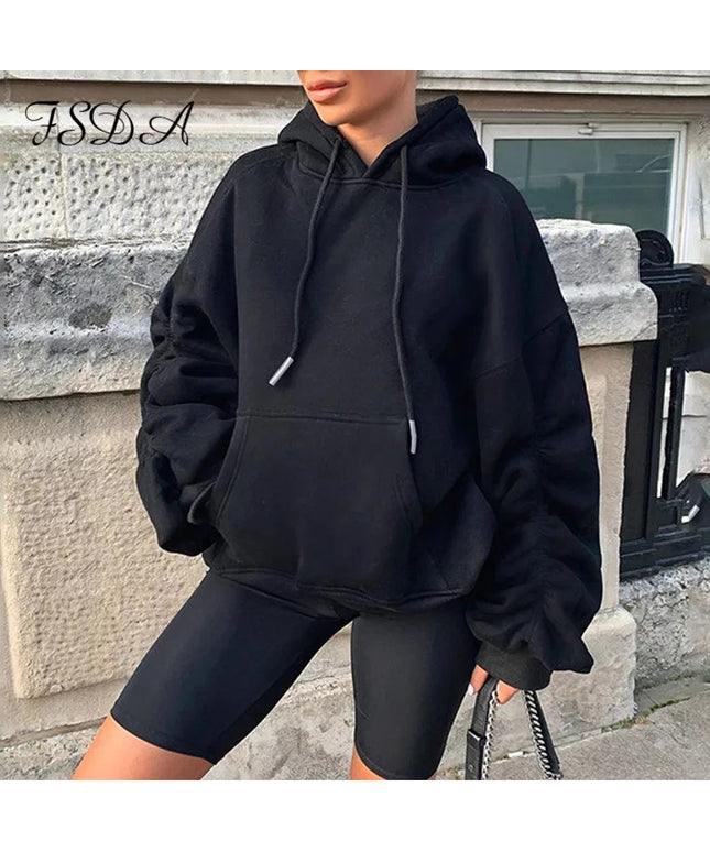 Oversized Puff Sleeve Hooded Top 