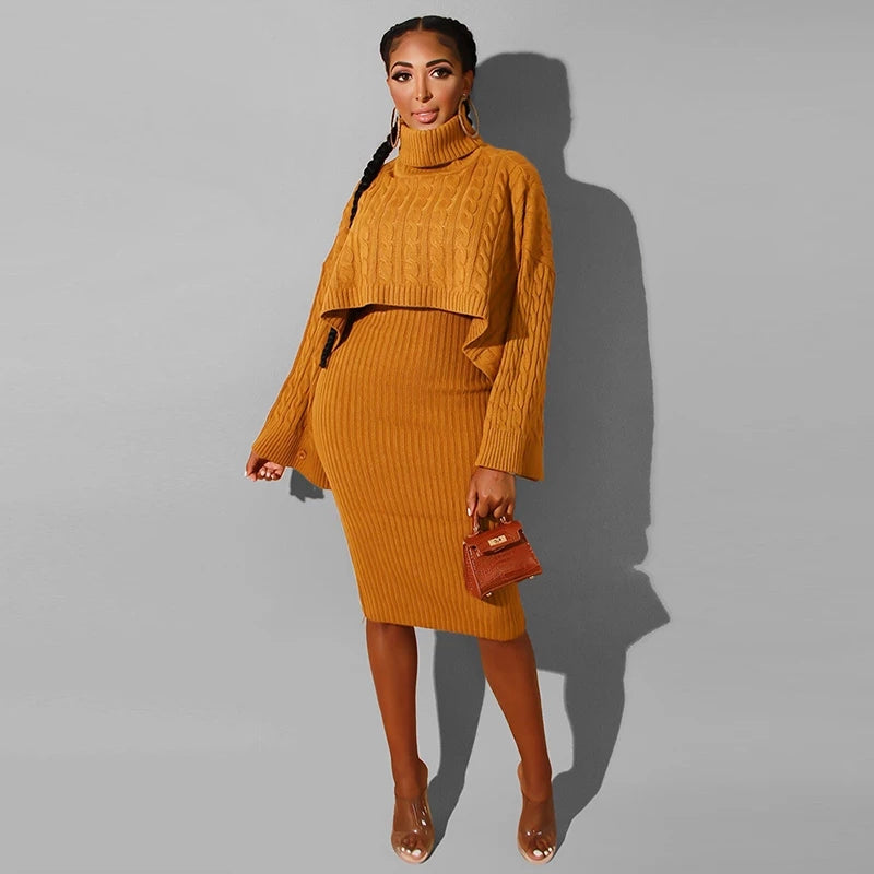 Sweater Turtleneck Dress Two-piece Set