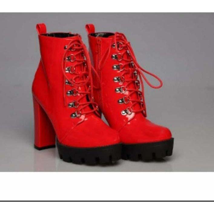 Lace-up High Heel Ankle Boots.