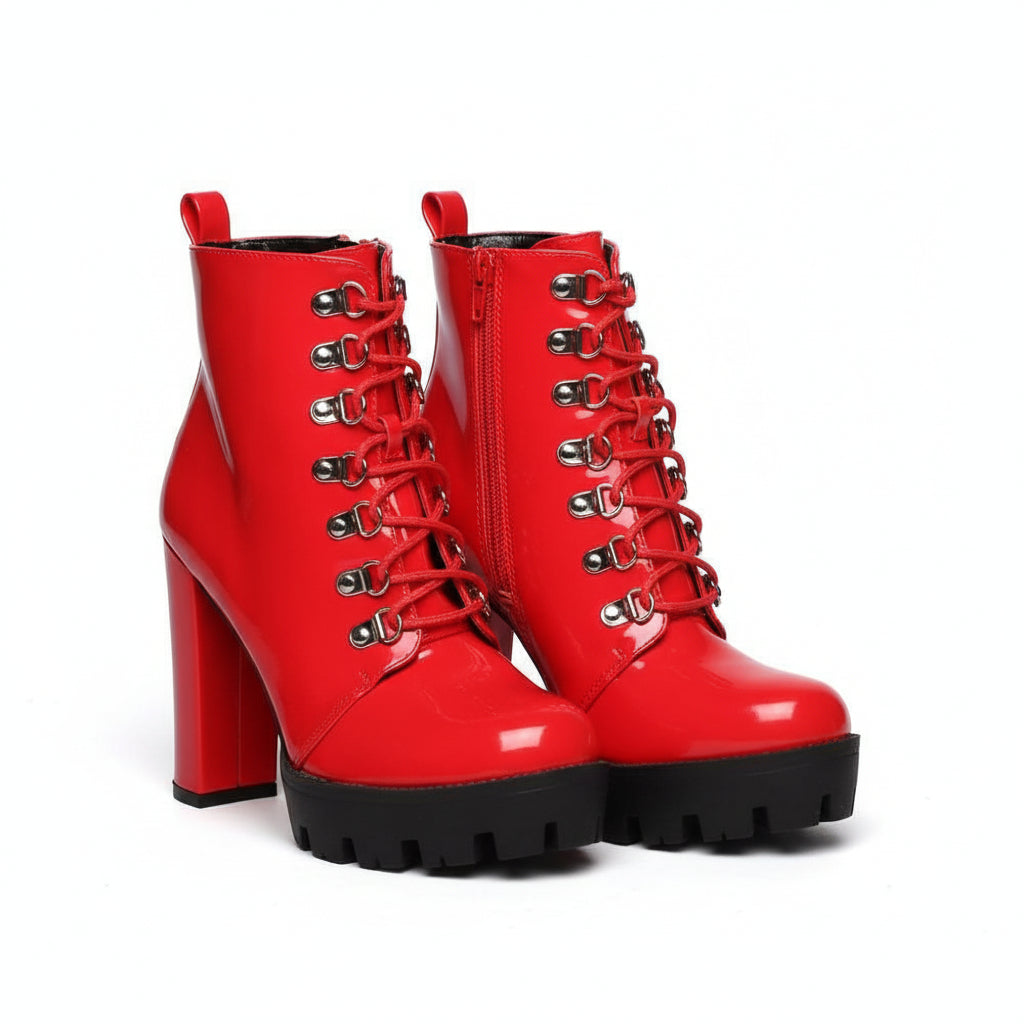 Lace-up High Heel Ankle Boots.