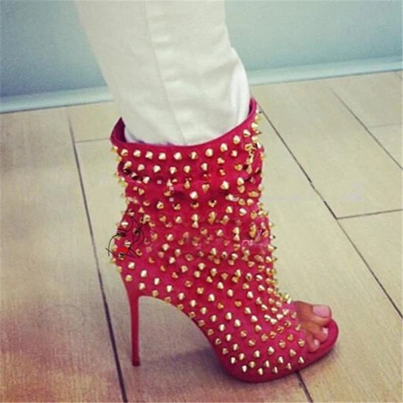 Open Toe Rivet Ankle Boots