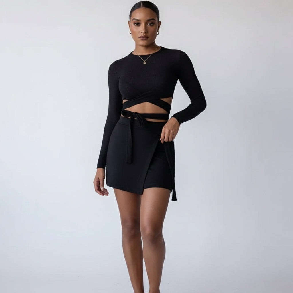 Long-Sleeved Round Neck Cutout Top