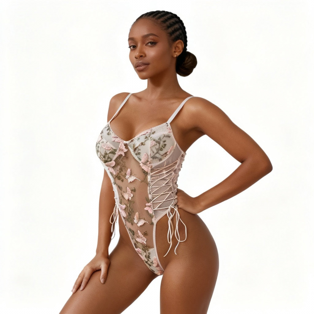 Sexy Sleeveless Butterfly Printed Bodysuit