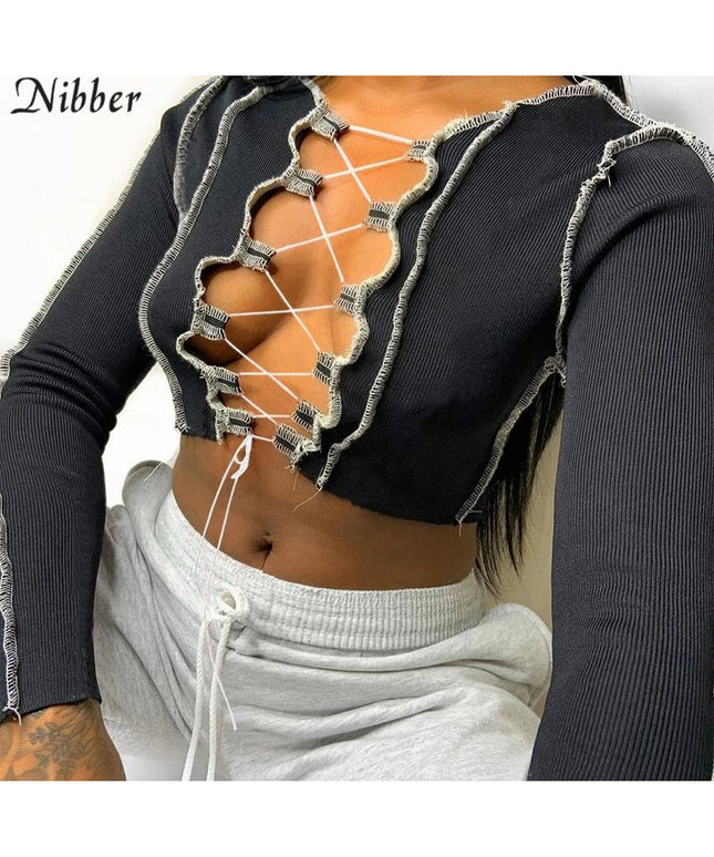 Lace Up Long Sleeve Crop Top