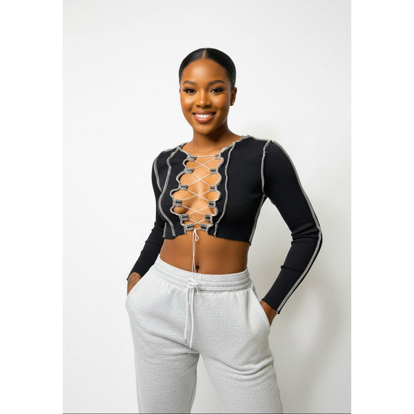 Lace Up Long Sleeve Crop Top – YELLOW SUB TRADING