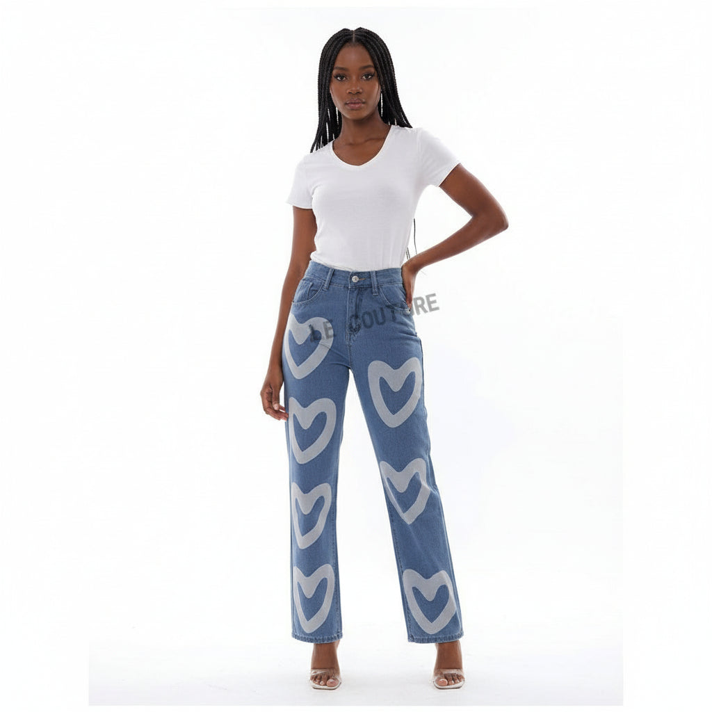 Casual Heart Printed High Waist Jean