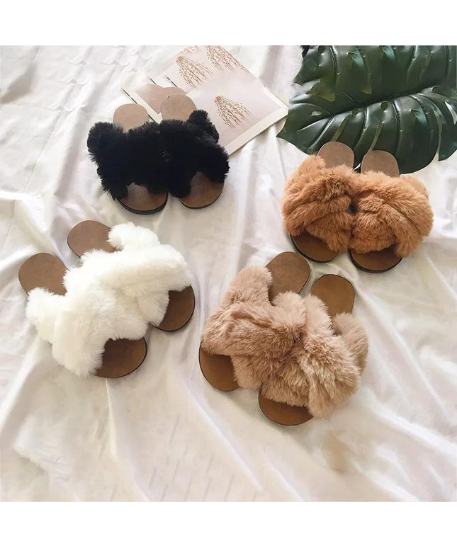 Crossover Faux Fur Slippers
