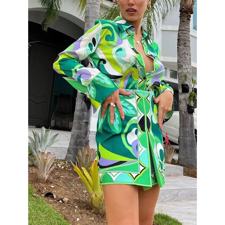 High Waisted Skirt Soft Button Shirt Suit