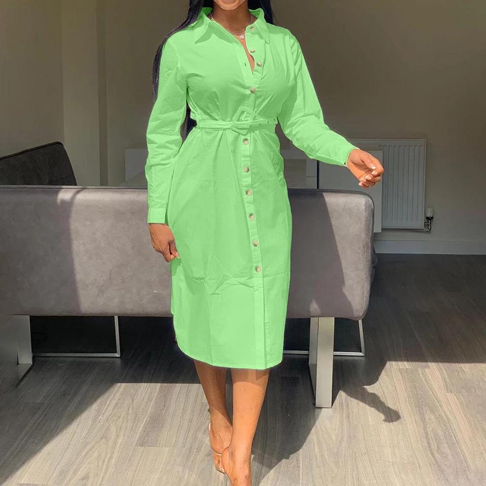 V-Neck Button Up Shirt Dress