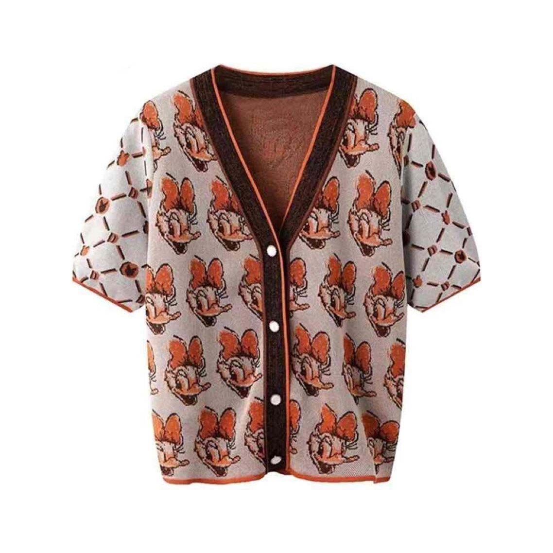 Buttoned Printed V-Neck T-Shirt