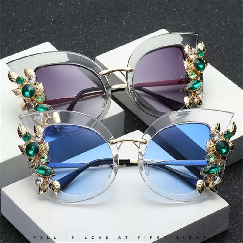 Flower Rhinestone Sunglas - YELLOW SUB TRADING 