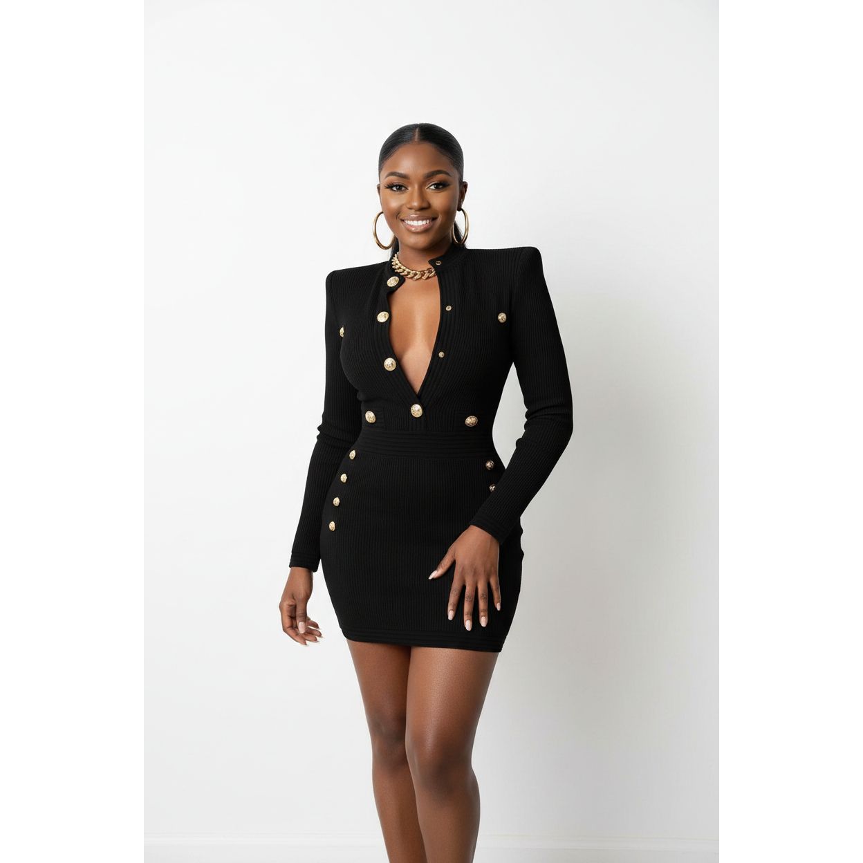 Button Bodycon Mini Dress