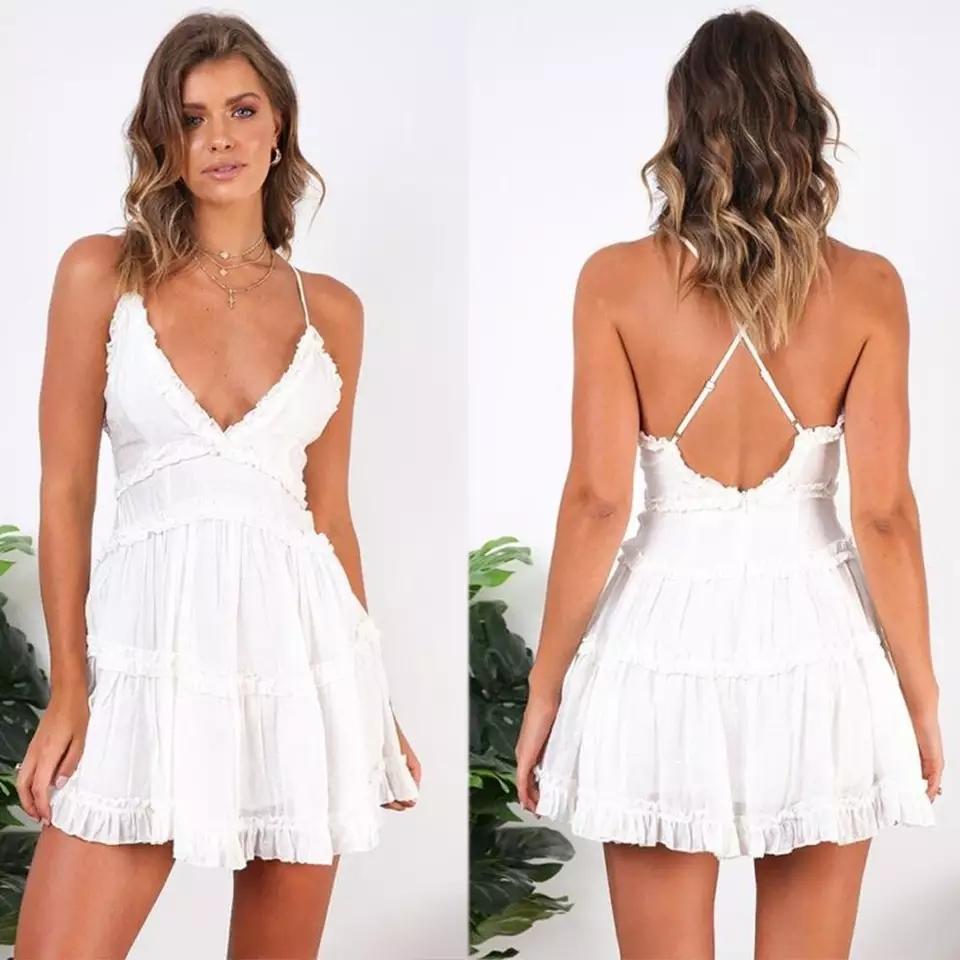 Sexy V-Neck Backless Short Mini Dress 