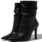 Leather Pointed Toe Pleated Ankle Boots